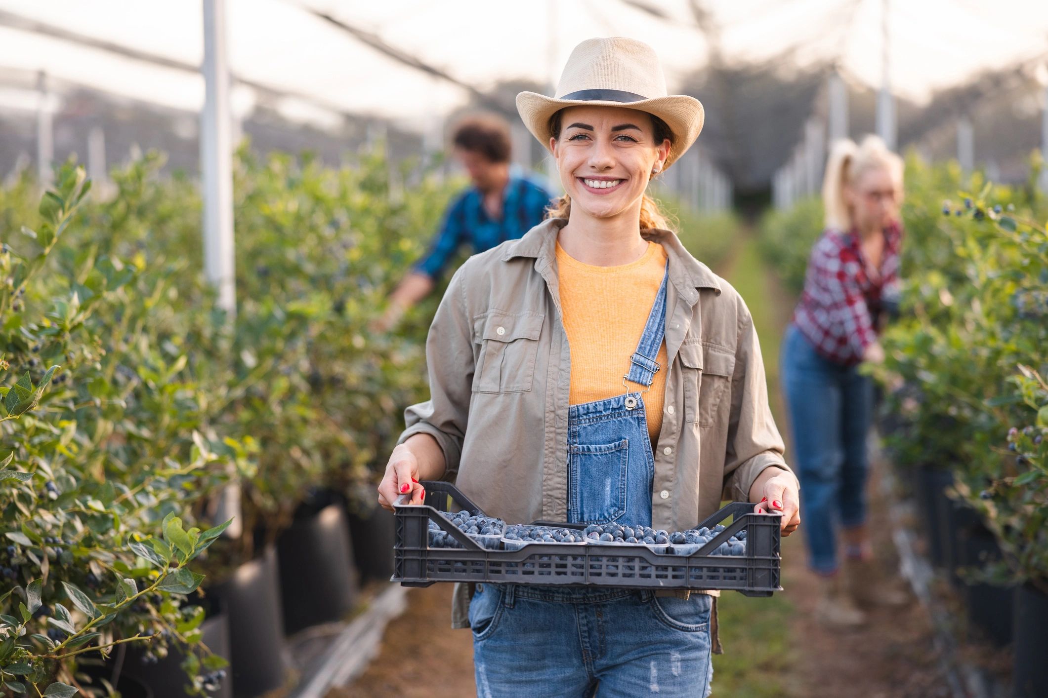 Smiling farm worker in a field